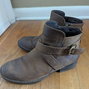 Born Brown Leather Ankle Strap Heeled Boots